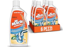 Mr Muscle Probiotico, pulisce gli scarichi e rinfresca le tubature con agenti probiotici, profumo di agrumi, SICURO PER I TUBI - Formato Scorta da 6 pezzi da 500 ml