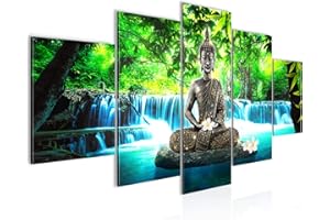 Runa Art Cuadros Buda Cascada 5 Piezas Lienzo no Tejido Decoracion Sala Naturaleza Azul Verde 503552b