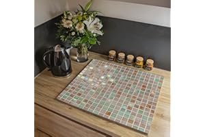 banjado® Herdabdeckplatte Glas 1-teilig 60x52 cm/Schneidebrett Herdabdeckung mit Motiv Grüne Fliesen/Herdabdeckplatten Ceranfeld 1teilig / Schneidebrett Glas individuell einsetzbar