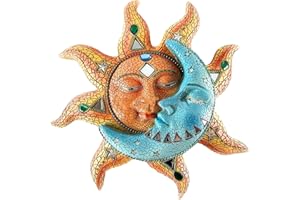 FZQBEY Decorazione da parete in metallo, 29,5 cm, motivo: sole e luna, in metallo, decorazione da parete 3D, per soggiorno, camera da letto, giardino (tipo 1)