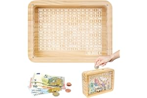 Kkluno Spardose 10000 Euro, Spardose mit Zähler, Holz Spardose mit Klare Platte, Wiederverwendbar Sparbox mit Zahlen Ankreuzen, Geeignet für Kinder und Erwachsene