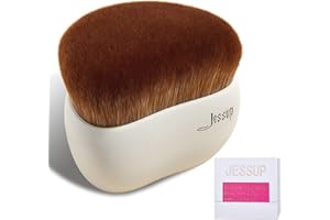 Jessup Brocha maquillaje, brocha para base maquillaje parte superior plana, brocha Kabuki para rubor facial, brocha para base polvo líquido, para mezclar, pulir, puntear, caja regalo, gris claro SF002