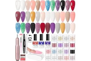Major Dijit 26 pièce Dip Powder Nail Kit French Nail Nude blanc rose or argenté couleurs Dipping Powder acrylique poudre de trempage Base Top Coat, Activateur,Pas Besoin de Lampe à Ongles