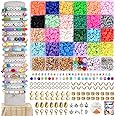 Dulzod 4800Pcs Clay Beads For Jewelry Making Bracelet Kit,Flat Round Polymer Heishi Clay Beads With Pendant And Jump Rings Smiley Letter Beads For Bracelets Necklace Earring Diy Craft-24 Colors 6Mm
