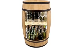 ‎WEECO Minibar Szafka LED rustykalna, stolik barowy z drewna, 82 cm, beczka vintage do dekoracji domu, beczka na wino przekształcona w barek na alkohol i whisky, prezent dla mężczyzn