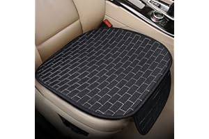 SMIUPIN Coprisedile auto universale in tessuto di lino, protettore del sedile dell'auto, cuscino antiscivolo per auto, camion, furgoni. (cuscino di seduta-anteriore, nero&argento)