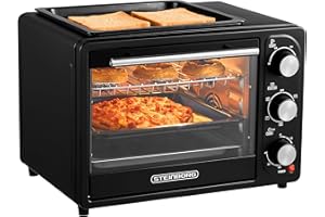 STEINBORG Mini piekarnik 3 w 1, 20 l, z konwekcją, z płytą utrzymującą ciepło, 2 blachy do pieczenia + ruszt do grillowania, mini piekarnik do pizzy, możliwość przełączania obiegu, zdejmowana płyta grillowa, 60