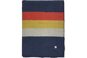 EKTOS Striped Wool Blanket Camping, 90" x 66", Wool Camp Blanket, Heavy Duty Blanket (Blue Sunrise Striped, Twin Size)