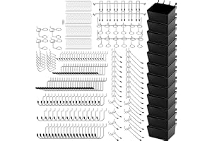 Marhynchus 300PCS Pegboard Hook Set 12 Stilar för Organisering | 12 Populära Krokstilar för Förvaringslådor, Halkfria Gummihättor Förhindrar Verktygsglidning, Passar 1/8" 1/4" Pegboard