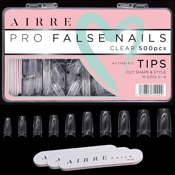 CHANGAR 500 Stück Entenfuß-Nagelspitzen – Transparent, Halbdeckend, Für Acrylnägel, 10 Größen
