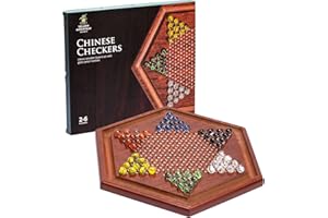 Yellow Mountain Imports, Set Dama Cinese Halma in Legno, Gioco da Tavolo 34,5 Centimetri con 60 Biglie di Vetro Colorate in Stile Petalo (16 Millimetri)