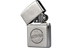 ‎GESCHENKE-FABRIK.DE Zippo Feuerzeug mit Gravur 'Bester Papa der Welt' auf Chrome Brushed Benzinfeuerzeug - Geschenk zum Geburtstag & Weihnachten - Vater - Vatertag