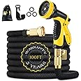 Garden Hose 100ft 30m HmiL-U Strongest Double Latex Inner Tube Prevent Leaking Magic Garden Hosepipe with 9Function Spray Gun+Solid Brass Fittings (Retracted Length 33ft)【2 YEAR 100%Guaranteed】(100ft)