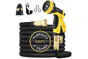 Garden Hose 100ft 30m HmiL-U Strongest Double Latex Inner Tube Prevent Leaking Magic Garden Hosepipe with 9Function Spray Gun+Solid Brass Fittings (Retracted Length 33ft)【2 YEAR 100%Guaranteed】(100ft)