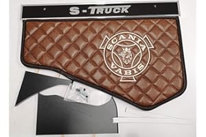 ‎KRAM-TRUCK KRAM-TRUCK Gesteppter, Bestickter Mitteltisch für Auto, Kompatibel mit Scania S/R ab 2017 Neue Generation, Hellbraun, Lederimitat auf Schaumstoff 10 mm, Hygienezertifikat