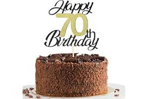 SUMERK 70th Birthday Cake Toppers,Black&Gold Glitter Cake Decorations,Happy 70th Cake Toppers for Men Women Birthday Themed Party,1PC