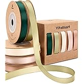 Vitalizart Green &amp; Pink Series Fabric Satin Ribbons for Crafts | Double Sided Ribbons 5 Rolls x 10Yd Green &amp; Pink for Gift Wr