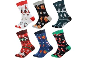 BLU NINFEE Herren Weihnachtssocken, Lustige bunte Socken, Warme Socken mit Motiv aus Baumwolle, Verrückte Socken für Weihnachten Geburtstag Adventskalender 6 Paar 43-46