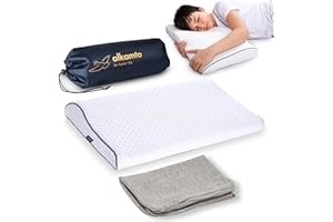 ‎ALKAMTO alkamto® Ergonomisches Kinderkopfkissen |66x33| Öko-Tex |Memory Foam Flaches Kinderkissen | für Kinder und Kleinkinder ab 2 Jahre (60 x 30 x 6/4 cm)