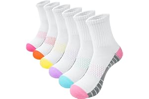 Women's Athletic Socks 6 Pairs - Breathable Cotton Crew Running Hiking Socks, Lightweight & Non-Slip, Size 6-12 Unisex