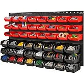VEVOR Plastic Shelf 48 Storage Boxes for Workshop Garage with Wall Panels Tool Organizer for Nuts, Bolts, Screws, Nails, Butt