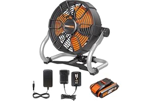 ‎WORX WORX NITRO 18V (20V MAX) Akku-Baustellenlüfter WX095, PowerShare, max. 6 Stunden Betriebszeit, 2 Geschwindigkeitsstufen, 360° drehbarer Kopf, 1 x 2Ah-Akku, 1 x Ladegerät und 1 x Netzadapter