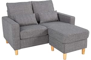 Hroth Small 2 Seater Sofa with Ottoman and 2 Pillows, Love Seat and Storage Sofa for Bedroom and Office,Comfortable Grey 2 Seat Sofa​