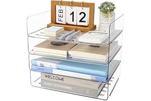 Otauoaea 4 Pezzi Vaschetta Porta Documenti Ufficio Impilabile, Organizzatore Scrivania Trasparent in PET, Vassoio Portadocumenti da Scrivania A4, Organizer Scrivania per Libri Documenti Fogli Riviste