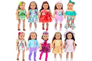 ZITA ELEMENT 24 PCS 18 Inch Doll Clothes and Accessories Casual Wear for American 18 Inch Girl Doll Outfits, Included 10 Complete Sets