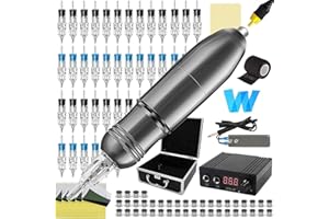 Unihuby Kit de Máquina, 40pcs Cartuchos Rotativa Pen Maschine Grip Tape Transferpapier Piel Sintetica (plata)