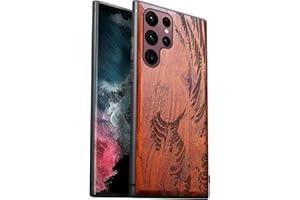Carveit Funda de Compatible con Galaxy S22 Ultra Carcasa [Madera y Silicona Híbrido Funda] Absorción de Impacto para Samsung S22 Ultra Única estético Carcasa (Palisandro-La Gran Ola de Kanagawa)