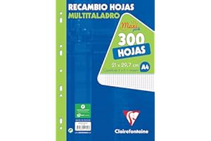 CLAIREFONTAINE 11794C MAXI PACK Recambio hojas multitaladro, cuadrícula (4x4 + Margen), 300 hojas