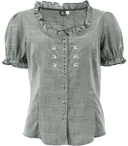 Damen Trachtenbluse Kariert Mit Herzknöpfen - Traditionelles Oktoberfest Outfit Kurzarm