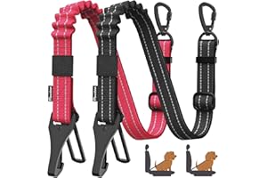 Pawaboo 2 Stück Hunde Sicherheitsgurt für Auto, 3-in-1 Hundegurt, Stoßfest Hunde Anschnallgurt mit Schnalle & Hakenverschluss, Einstellbar Reflektierend Hundeleine mit 360° Verschließbar Schnalle, Rot