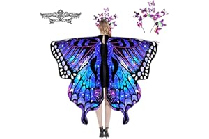 plainshe Schmetterlingsflügel, Feenflügel für Erwachsene, Schmetterlingskostüm lila, Halloween Kostüme für Frauen, 3PCS Schmetterlingsumhang Set