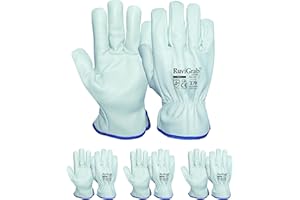 Ruvigrab - Gant de travail en cuir de vachette naturel pour jardinage, construction et chantier, industrie, gants en cuir
