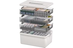 CITYLIFEHOUSE Citylife 4-Tier Medikamenten Aufbewahrung, 33.5X22X29cm Medikamentenbox mit Tragbarer Griff, Multifunktions Medizin Organizer, Hausapotheke Box Groß, Aufbewahrungsbox Weiß für Familie Erste Hilfe