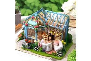 CUTEROOM DIY Mini Dollhouse Wooden Furniture Kit, Rosengarten Teehaus - handgemachte Hütte kleines Haus mit Spieluhr - zum Zusammenbau von Spielzeug Geburtstagsgeschenken