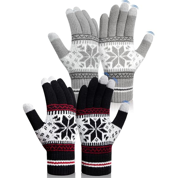 2 Paires Gants Hiver Tactiles Femme Rose Gris - Gants Chauds Fourrés Motif Renne Noël