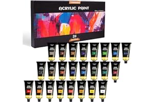 PENCILMARCH Colori Acrilici Set, 24 x 22ml Colori Acrilici per Dipingere, Colori Acrilici Per Dipingere Su Tela, Pittura Rocciosa, Per Bambini e Adulti