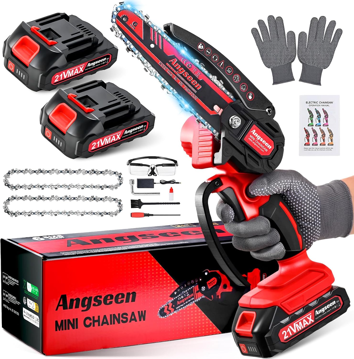 Mini Chainsaw Cordless 6 Inch, Electric Chainsaw with 2 Battery and 850W Motor, Small Battery Chainsaw with 2 Chains and Safety Lock, Light Weight Handheld Chainsaw for Wood Cutting Tree Trimming