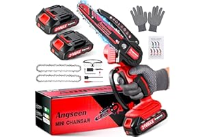 Angseen Mini Motosega a Batteria Per Potatura con 2 Batterias, 850W 6 Pollici Sega a Batteria per Potatura con 2 Chains e Blocco di Sicurezza, Motosega Elettrica Per il Taglio del Legno e Giardinaggio