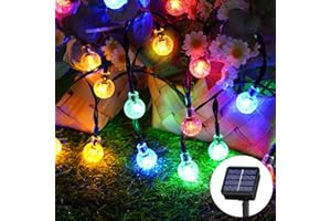 REALKY Solar Lights Outdoor Garden, 8.1M/26.6Ft 30LED Solar Ball Lights, IP65 Waterproof Crystal Globe String Lights, 8 Modes Fairy Lights for Garden, Gazebo, Wedding, Party(Colorful + New Memory Function)