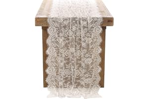 DÉCOCO Vit spetsduk 75 x 300 cm i spetsbordsöverlägg vintage broderat spetsöverdrag för rustik bröllop vintage mottagning dek