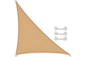 CelinaSun Sonnensegel inkl Befestigungsseile Premium HDPE wetterbeständig atmungsaktiv Dreieck rechtwinklig 3 x 3 x 4,25 m Sand beige