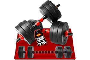unycos - Mancuernas Ajustables【Discos de Cemento | 10-40 kg】con Barra Recta de Conexión | Pesas Ergonómicas para Hombres y Mujeres, Gimnasio en Casa, Fitness (Red/Orange Transformer)