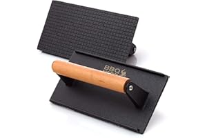BBQ Nerd Fleischpresse aus Gusseisen mit Holzgriff - 21x11 cm rechteckig - Fleischbeschwerer Burgereisen Grillpresse - Grillgewicht für BBQ Fleisch, Steak, Bacon, Käse, Sandwiches etc.