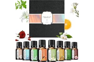 LOPHE Essential Oils Set, 8 x 10 ML doftoljor present, vattenlösliga doftoljor för diffusor, luftfuktare, massage, aromaterapi (jasmin, vitt te, ros, lilja, fresia, apelsin, mynta, djupt hav)