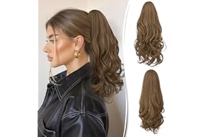 RUWISS Doble Uso Clip Extensión Cola de Caballo Largo Ondulado Rizado Coleta Postiza Sintética Ponytail Postizos con Pinza de Aspecto Natural para Mujere 45cm,Castaño Dorado Mezcla Rubio Uniforme