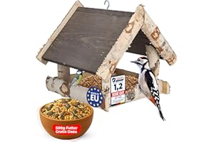 TORFIX Vogelhaus zum Aufhängen - Vogelfutterhaus Holz I Futterhaus für Vögel - Vogelhäuser für draußen - Bird Feeder Vogelhäuschen inkl. 500 g Vogelfutter sofort einsatzbereit Handgefertigt in der EU